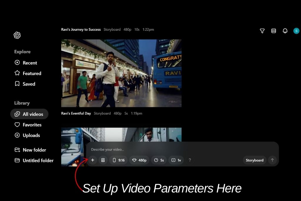 here set up sora video parameters